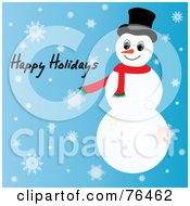 Happy Holidays Snowman Greeting On Blue With Snowflakes