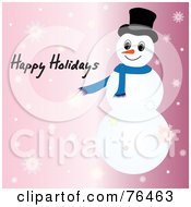 Happy Holidays Snowman Greeting On Pink With Snowflakes