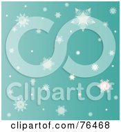 Poster, Art Print Of Greenish Background Of Falling Winter Snowflakes
