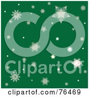 Poster, Art Print Of Green Background Of Falling Winter Snowflakes