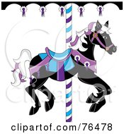 Poster, Art Print Of Black Carousel Horse With White And Purple Hair