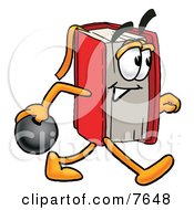 Red Book Mascot Cartoon Character Holding A Bowling Ball
