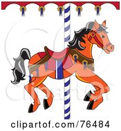 Poster, Art Print Of Orange Carousel Horse With Black Hair