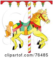 Poster, Art Print Of Yellow Carousel Horse With Orange Hair