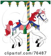 Poster, Art Print Of White Carousel Horse With Red Hair