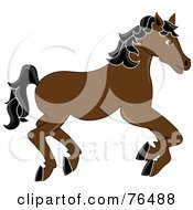 Poster, Art Print Of Running Brown Carousel Horse With Black Hair