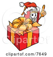 Poster, Art Print Of Red Book Mascot Cartoon Character Standing By A Christmas Present