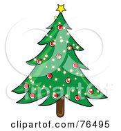 Poster, Art Print Of Decorated Christmas Tree With Sparkling Lights And Red Baubles