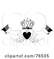 Poster, Art Print Of Black And White Claudaugh Design Of A Heart Crown And Hands