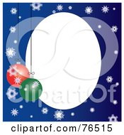 Poster, Art Print Of White Oval Bordered With Christmas Bulbs And Snowflakes On Blue