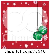Poster, Art Print Of White Square Bordered With Christmas Bulbs And Snowflakes On Red