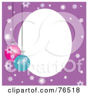 Poster, Art Print Of White Oval Bordered With Christmas Bulbs And Snowflakes On Purple
