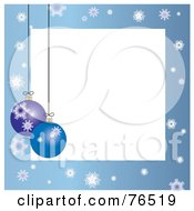 Poster, Art Print Of White Square Bordered With Christmas Bulbs And Snowflakes On Blue