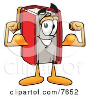 Poster, Art Print Of Red Book Mascot Cartoon Character Flexing His Arm Muscles