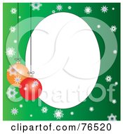 Poster, Art Print Of White Oval Bordered With Christmas Bulbs And Snowflakes On Green