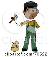 Poster, Art Print Of Hispanic Handy Man Holding A Hammer And Standing By Nails