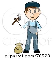 Poster, Art Print Of Caucasian Handy Man Holding A Hammer And Standing By Nails