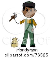 Poster, Art Print Of Word Below A Hispanic Handyman Holding A Hammer And Standing By Nails