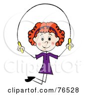 Happy Redhead Caucasian Girl Jumping Rope