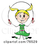 Happy Blond Caucasian Girl Jumping Rope