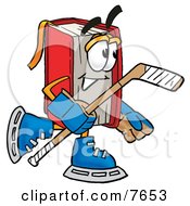 Red Book Mascot Cartoon Character Playing Ice Hockey