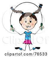 Poster, Art Print Of Happy Brunette Caucasian Little Girl Jumping Rope