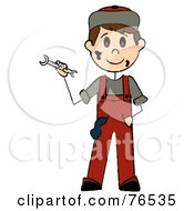 Poster, Art Print Of Friendly Caucasian Boy Mechanic Holding A Wrench