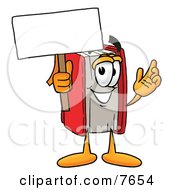 Poster, Art Print Of Red Book Mascot Cartoon Character Holding A Blank Sign
