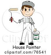 Poster, Art Print Of Words Under A Caucasian Painter Stick Boy With A Roller Brush