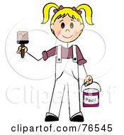 Friendly Caucasian Blond Painter Stick Girl With A Roller Brush