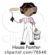 Poster, Art Print Of Words Under A Hispanic Painter Stick Girl With A Roller Brush