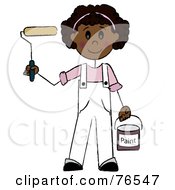 Poster, Art Print Of Friendly Hispanic Painter Stick Girl With A Roller Brush