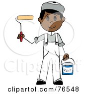 Poster, Art Print Of Friendly Hispanic Painter Stick Boy With A Roller Brush