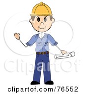 Friendly Brunette Caucasian Stick Man Construction Worker