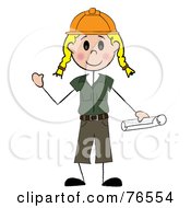 Friendly Blond Caucasian Stick Woman Construction Worker