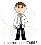 Royalty Free RF Clipart Illustration Of A Friendly Brunette Caucasian Stick Man Doctor by Pams Clipart