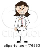 Royalty Free RF Clipart Illustration Of A Friendly Brunette Caucasian Stick Woman Doctor by Pams Clipart