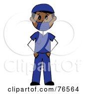 Poster, Art Print Of Hispanic Stick Man Surgeon In Blue Scrubs