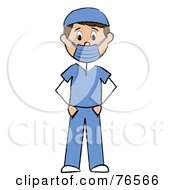 Poster, Art Print Of Caucasian Stick Man Surgeon In Blue Scrubs