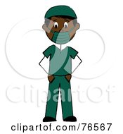 Poster, Art Print Of Black Stick Man Surgeon In Green Scrubs
