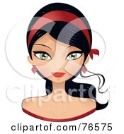 Poster, Art Print Of Beautiful Black Haired Woman Wearing A Red Headband