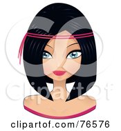 Poster, Art Print Of Beautiful Black Haired Woman Wearing A Pink String Headband