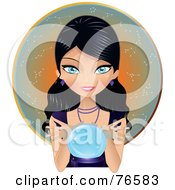 Royalty Free RF Clipart Illustration Of A Stunningly Beautiful Black Haired Blue Eyed Gypsy Woman Telling The Future With A Crystal Ball by Melisende Vector