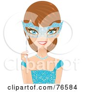 Royalty Free RF Clipart Illustration Of A Pretty Dirty Blond Woman In A Blue Gown Holding A Matching Mask Over Her Eyes
