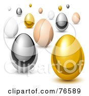Poster, Art Print Of Group Of Gold Chrome Brown And White Chicken Eggs