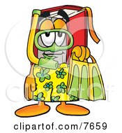 Red Book Mascot Cartoon Character In Green And Yellow Snorkel Gear