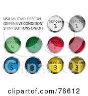 Digital Collage Of Chrome And Colorful Round Defcon Buttons
