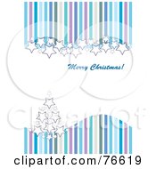 Poster, Art Print Of Merry Christmas Greeting With Blue Purple And Green Stripes Stars And A Christmas Tree