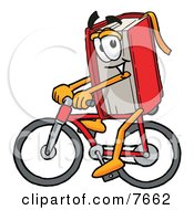 Poster, Art Print Of Red Book Mascot Cartoon Character Riding A Bicycle