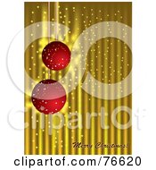 Poster, Art Print Of Merry Christmas Greeting With Red Sparkly Ornaments On Gold